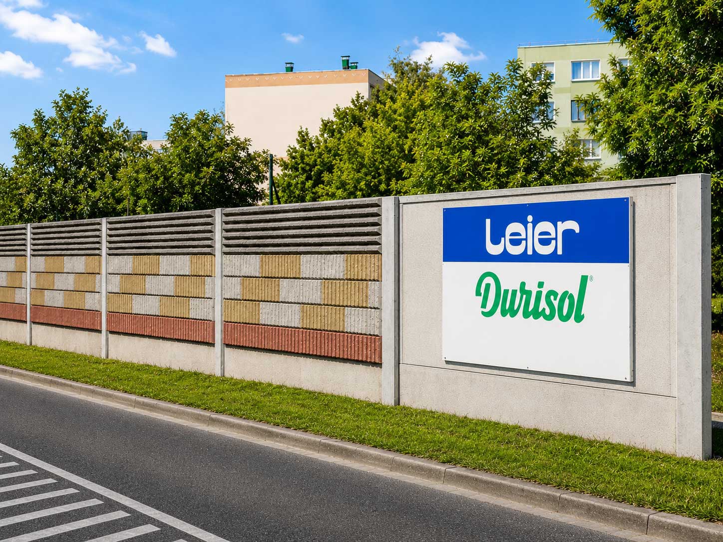 Bild: Lärmschutzwand mit Leier Durisol Firmenlogo
