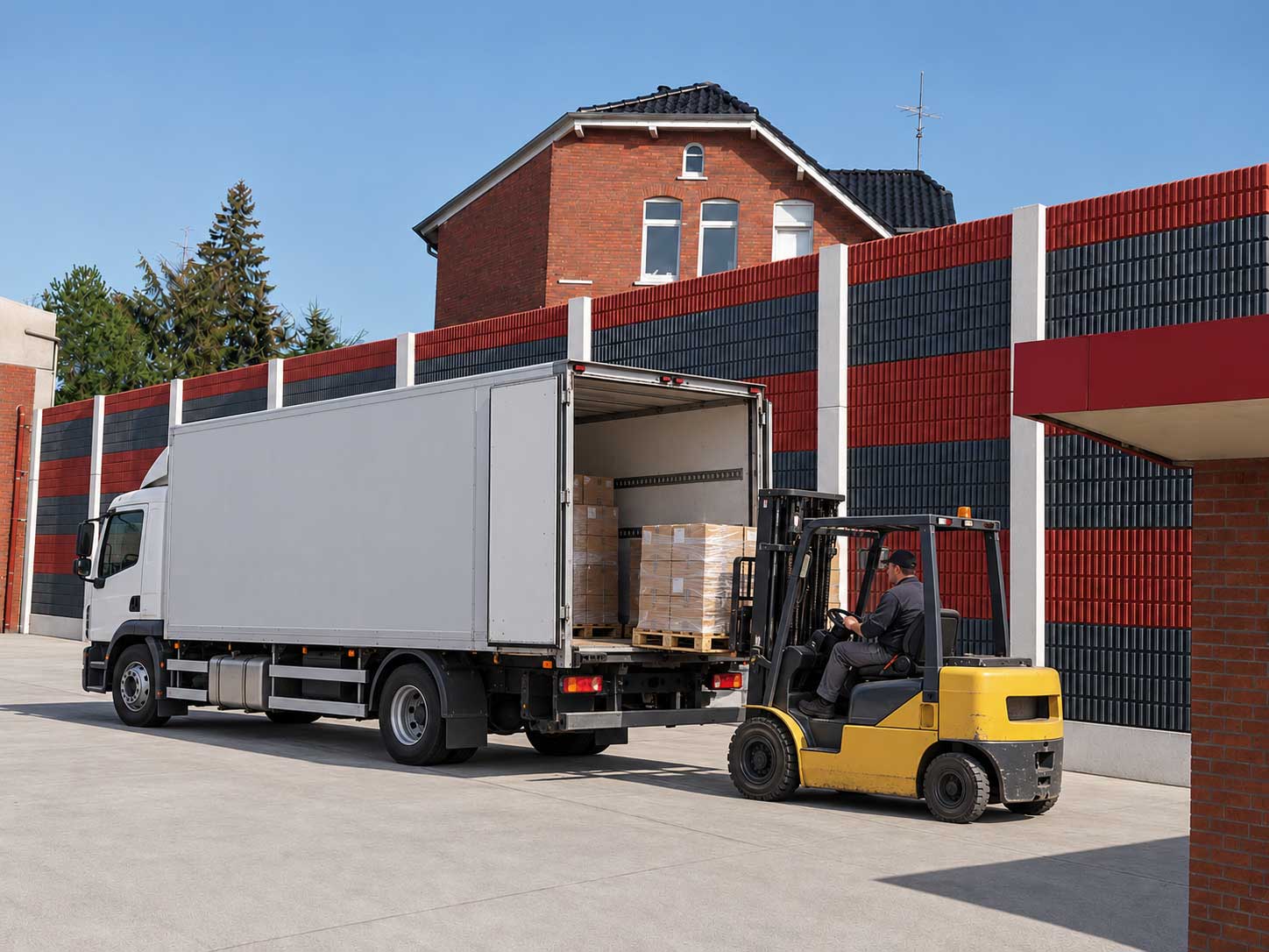 Lärmschutzwand mit LKW und Stapler